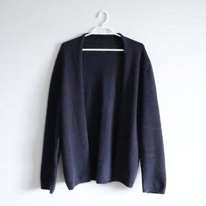 Oak & Fort Women's Sz Lrg Blue Open Front Stretch Casual Knit Cardigan Sweater